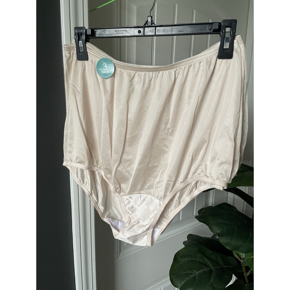 NWT Vanity Fair Brief Underwear 3 Pack Nylon/Cotton Granny Panties Beige 8/XL